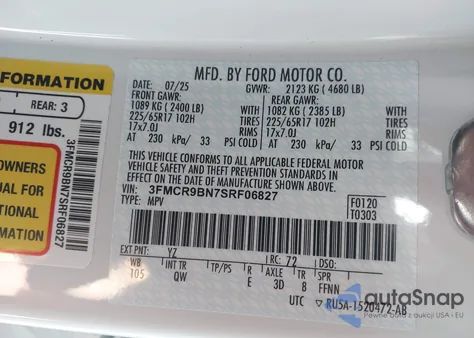 2025 Ford Bronco Sport Big Bend из США, поврежденный, VIN 3FMCR9BN7SRF06827